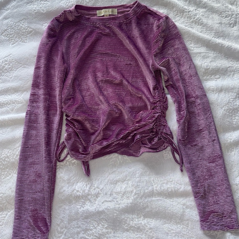 Madden Girl Ruched Pink Long Sleeve Top